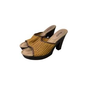 Mudd Sandals Open Toe Tan Weave Woven Heels Platforms Vintage Chunky 90s Y2K 8.5